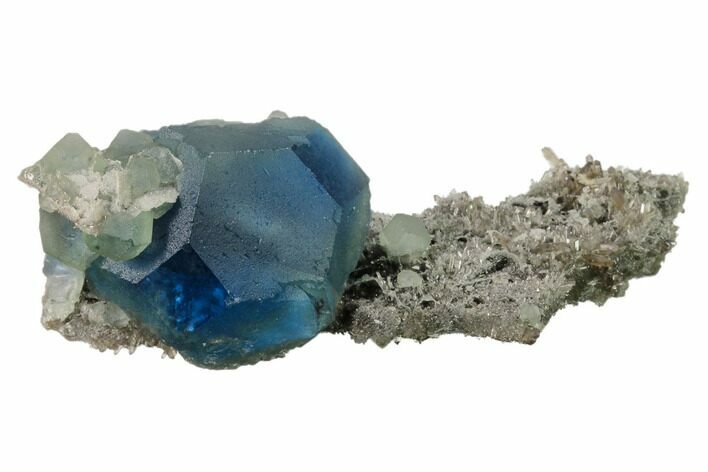Blue-Green Cuboctahedral Fluorite on Sparkling Quartz - China #161790